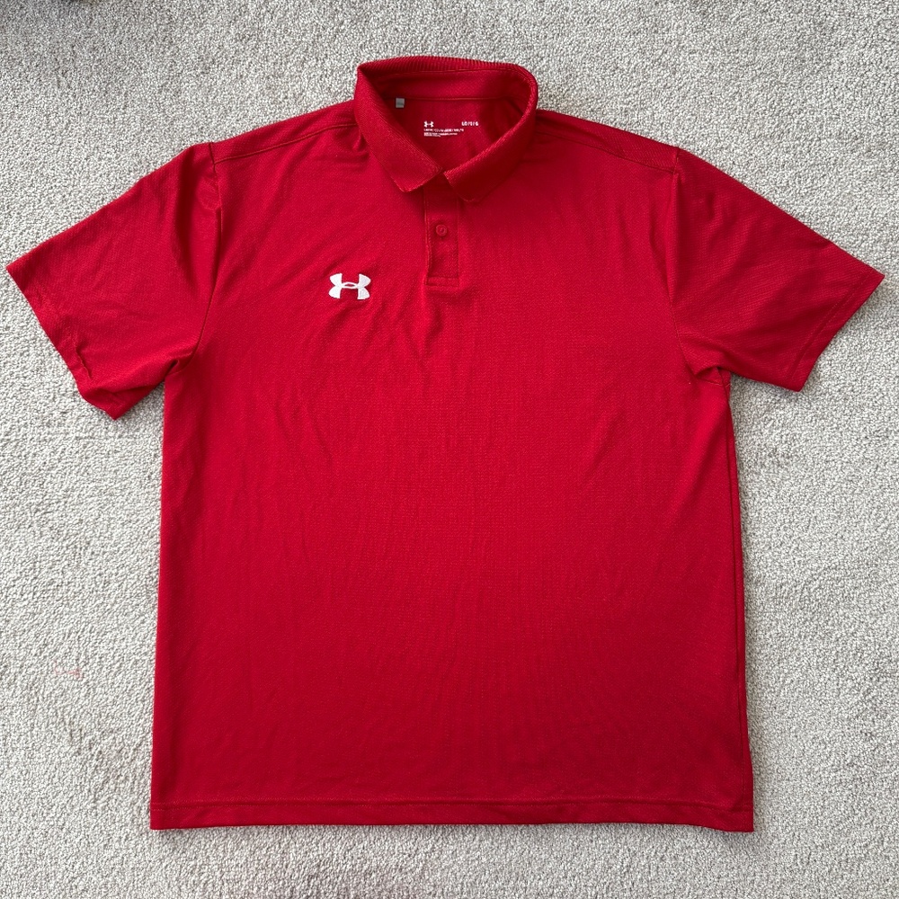 Under Armour Men's Red Tech Team Performance Polo in Red Size Large